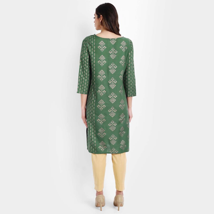 Printed Straight Kurta, Dark Green, large image number null