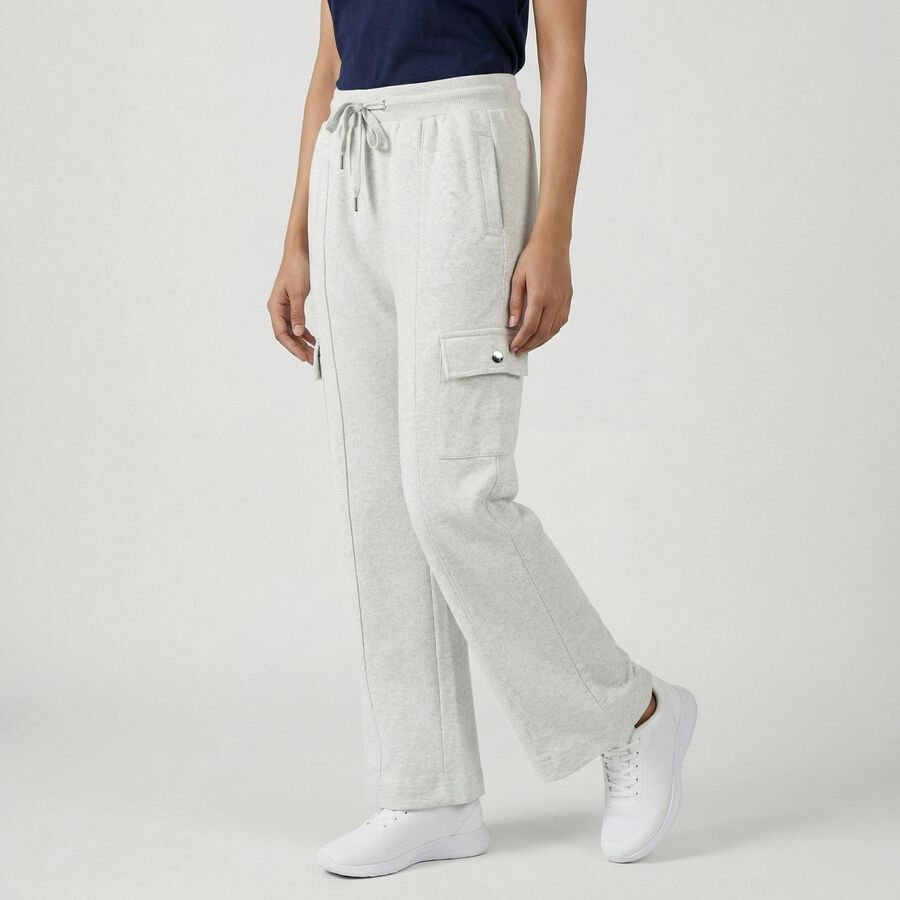 Women's Grey Regular Fit Track Pants, Ecru Melange, large