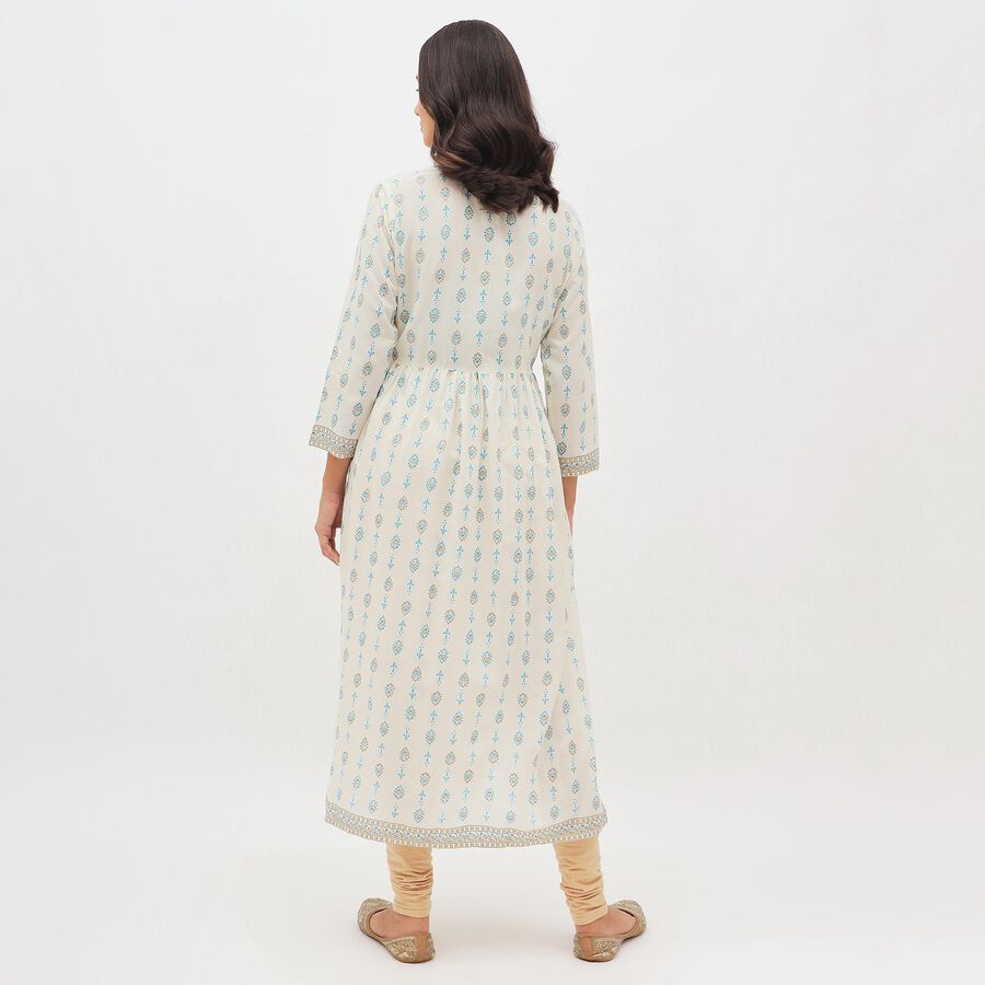Women's Ivory Round Neck Embroidered Kurta, Off White, large image number null