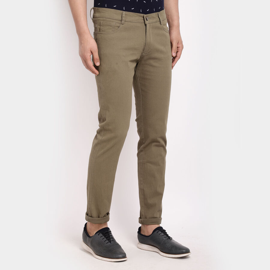 Solid Slim Casual Trousers, Olive, large image number null