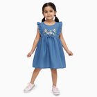 Girls' Cotton Blend Casual Frock, Mid Blue, small