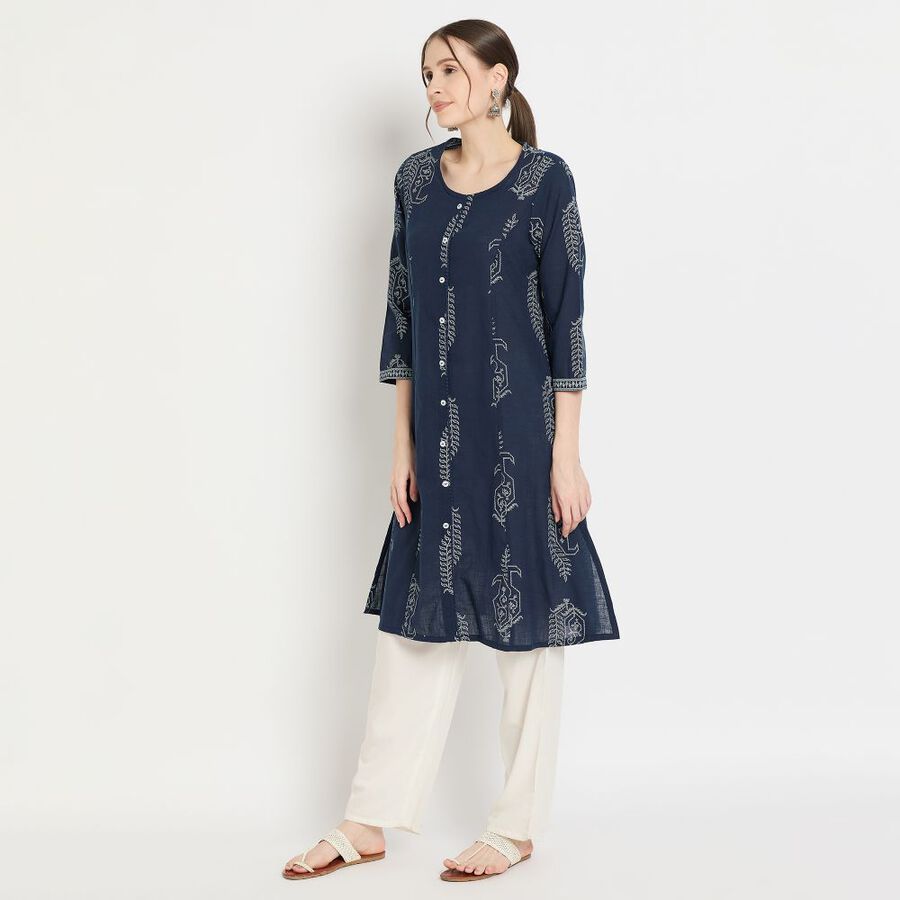Ladies' 100% Cotton Kurta, गहरा नीला, large image number null