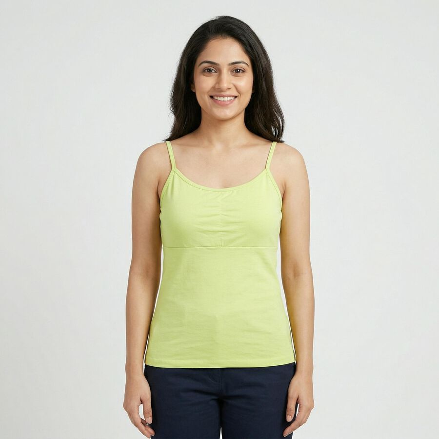 Women's Green Cotton Blend Sleeveless Minimalist Slip, हल्का हरा, large