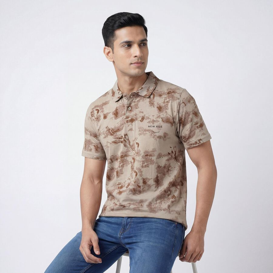 Men's Brown Cotton Polo Collar Casual T-Shirt, Brown, large