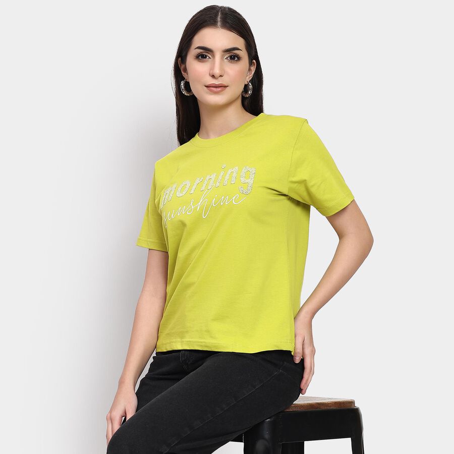 Ladies' 100% Cotton Round Neck T-Shirt , Light Green, large image number null