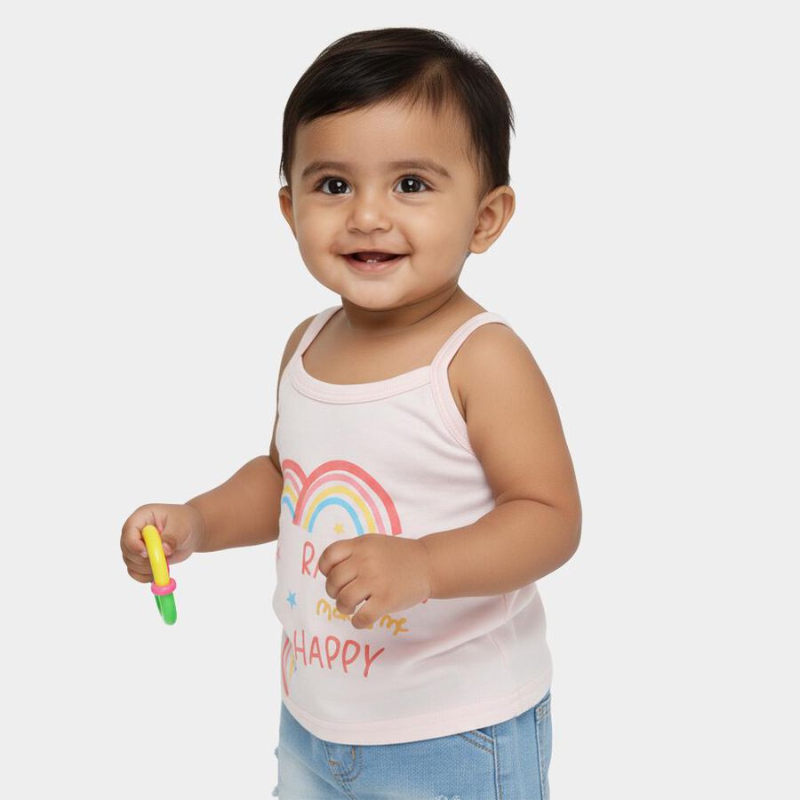 Infants Baby Pink Cotton Round Neck Casual Vest, गुलाबी, large image number null