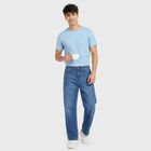 Men's Blue Straight Fit Washed Jeans, Dark Blue, small