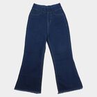 Girls' Navy Blue Flared Fit Frayed Hem Jeans, Dark Blue, small