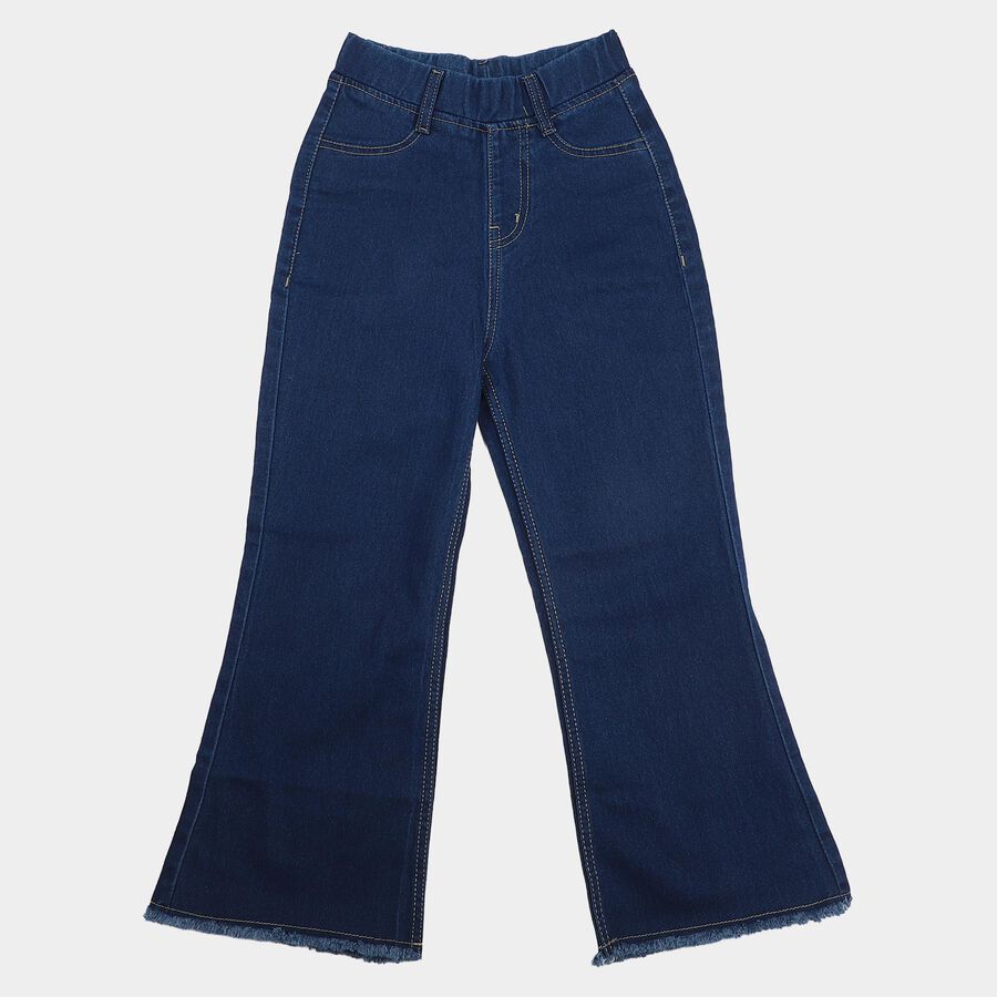 Girls' Navy Blue Flared Fit Frayed Hem Jeans, Dark Blue, large