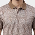 Men's Beige Cotton Polo Neck Classic T-Shirt, Beige, small