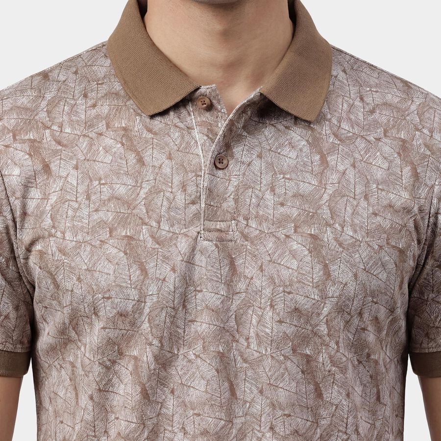 Men's Beige Cotton Polo Neck Classic T-Shirt, Beige, large