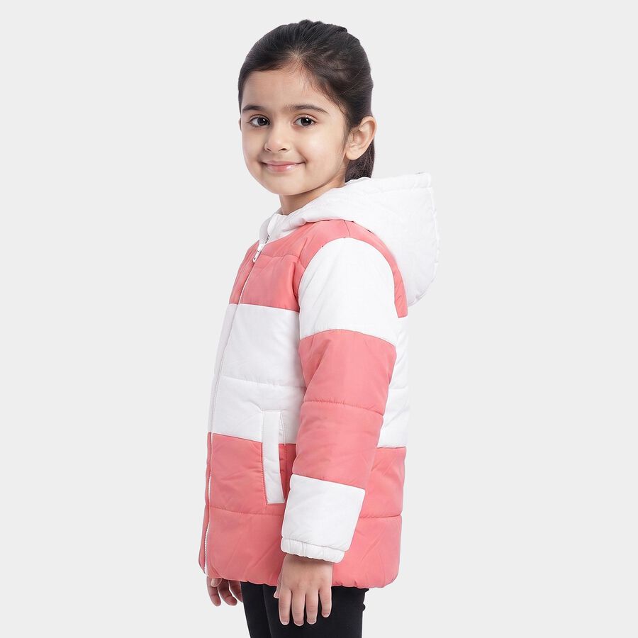 Girls Pink Hooded Puffer Jacket, Pink, large