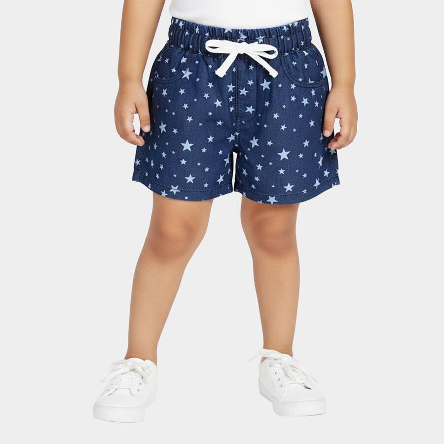 Girls' Dark Blue Regular Fit Drawstring Shorts, गहरा नीला, large