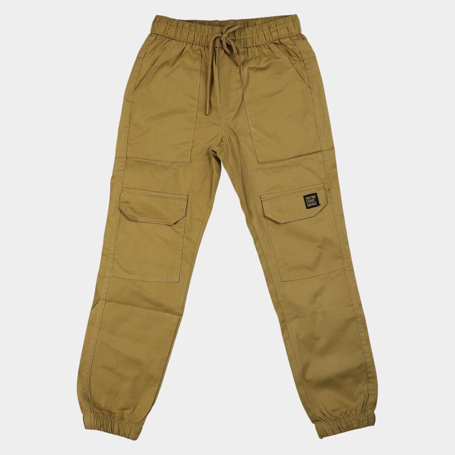 Boys' Khaki Tan Regular Fit Cargo Trousers, खाकी, large