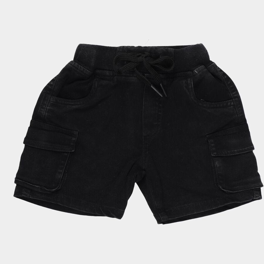 Boys Black Cotton Cargo Style Bermuda Shorts, Black, large