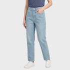 Women's Light Blue Straight Fit Embroidered Side Tape Jeans, हल्का नीला, small