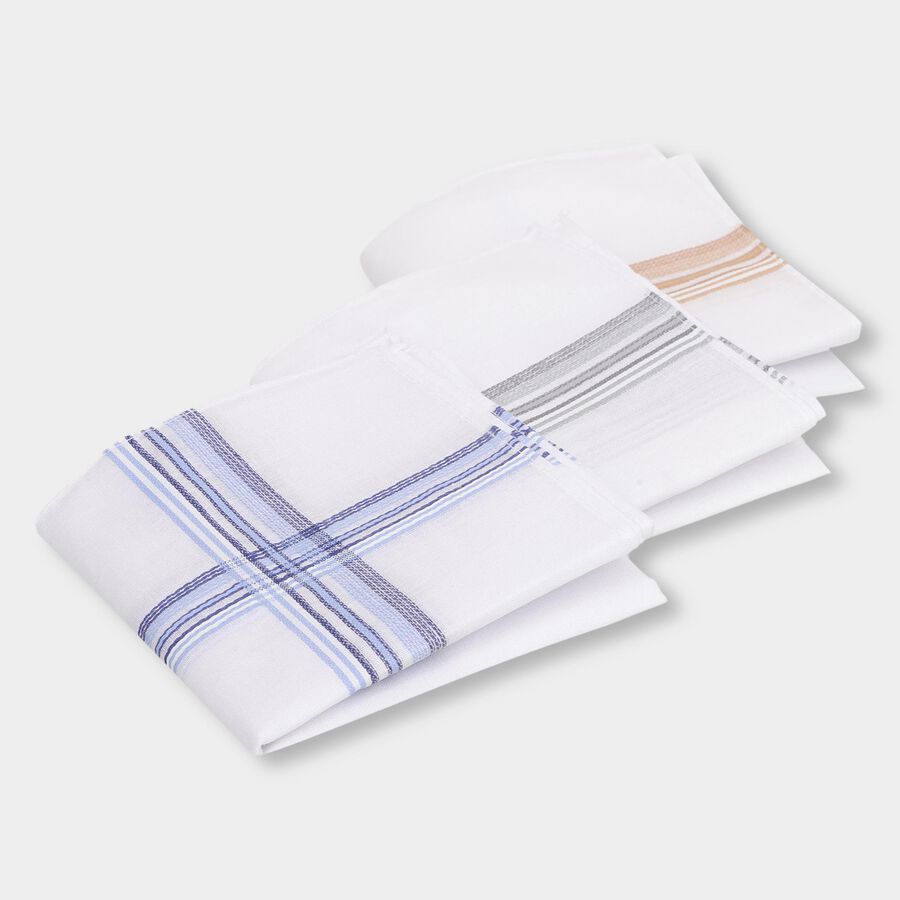 Men's White Cotton Handkerchief Pack of 3, White, large image number null