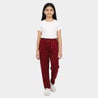 Girls Wine Straight Fit Heart Printed Pyjama, Wine, small