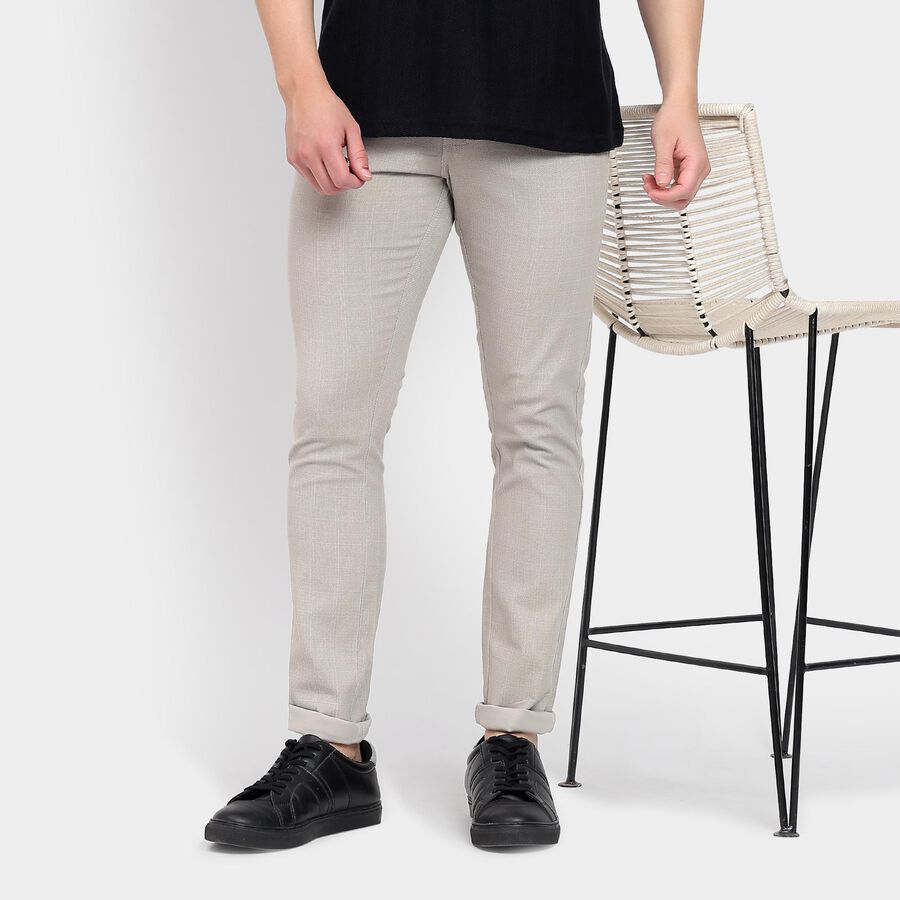 Men's Slim Fit Casual Trousers, Light Grey, large image number null