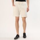Men's Off-White Textured Elastic Waist Bermuda Shorts, ऑफ व्हाइट, small