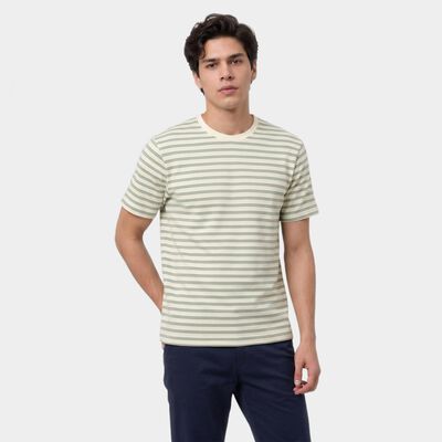 Men's Green Round Neck Striped Regular T-Shirt