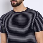 Men's Round Neck Half Sleeves T-Shirt , Navy Blue, small