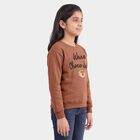 Girls' Brown Crew Neck Graphic Print Sweatshirt, भूरा, small