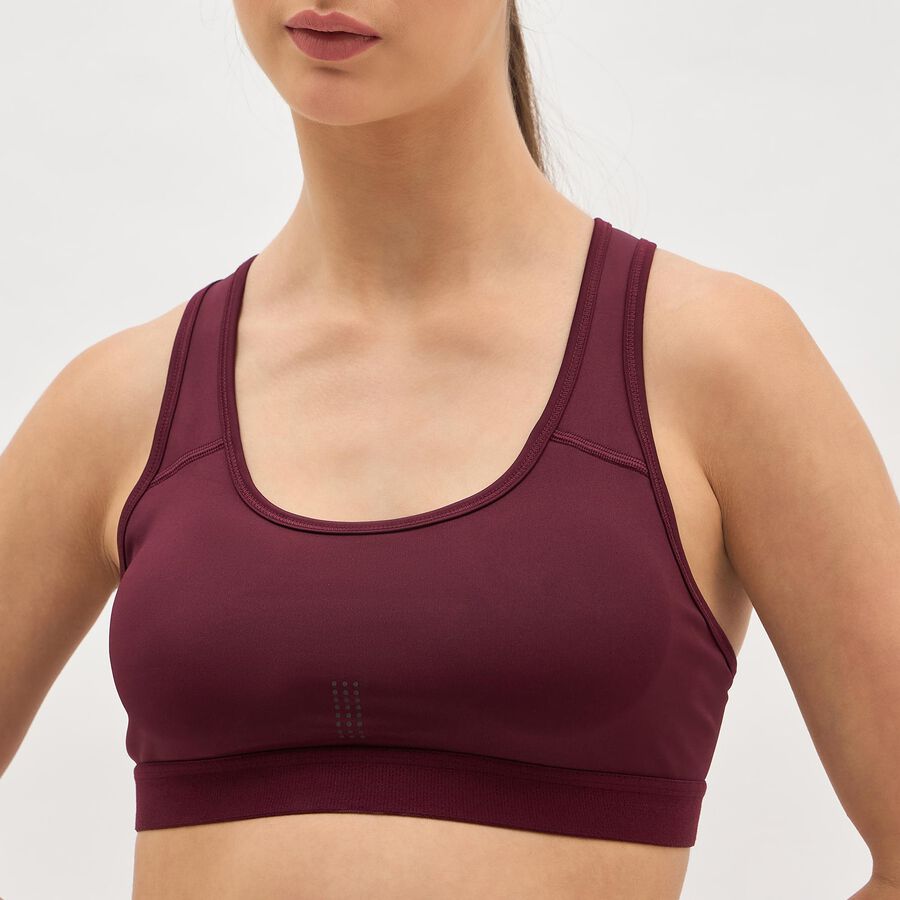 Women's Deep Burgundy Scoop Neck Athleisure Sports Bra, Wine, large image number null