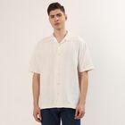 Men's Off White Half Sleeve Cuban Collar Casual Shirt, Off White, small