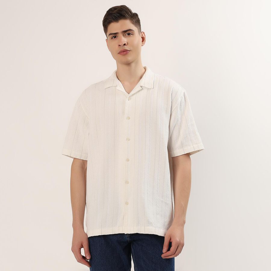 Men's Off White Half Sleeve Cuban Collar Casual Shirt, Off White, large