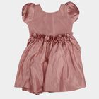 Girls' Pink Puff Sleeve Floral Belt Party Frock, गुलाबी, small