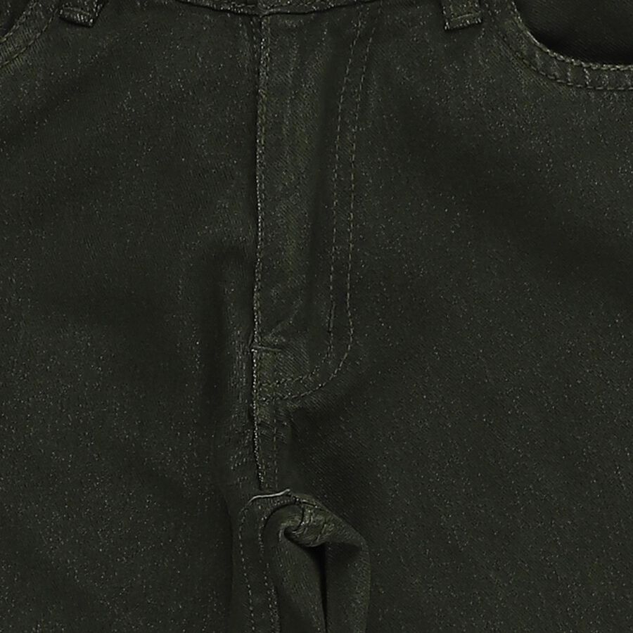 Boys' Deep Olive Relaxed Fit Elastic Waist Jeans, ओलिव, large image number null
