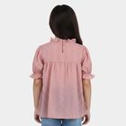 Girls Pink High Neck Romantic Top, गुलाबी, small