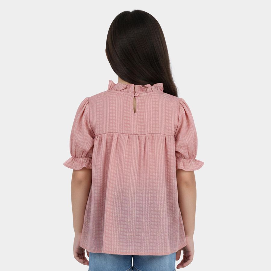 Girls Pink High Neck Romantic Top, गुलाबी, large