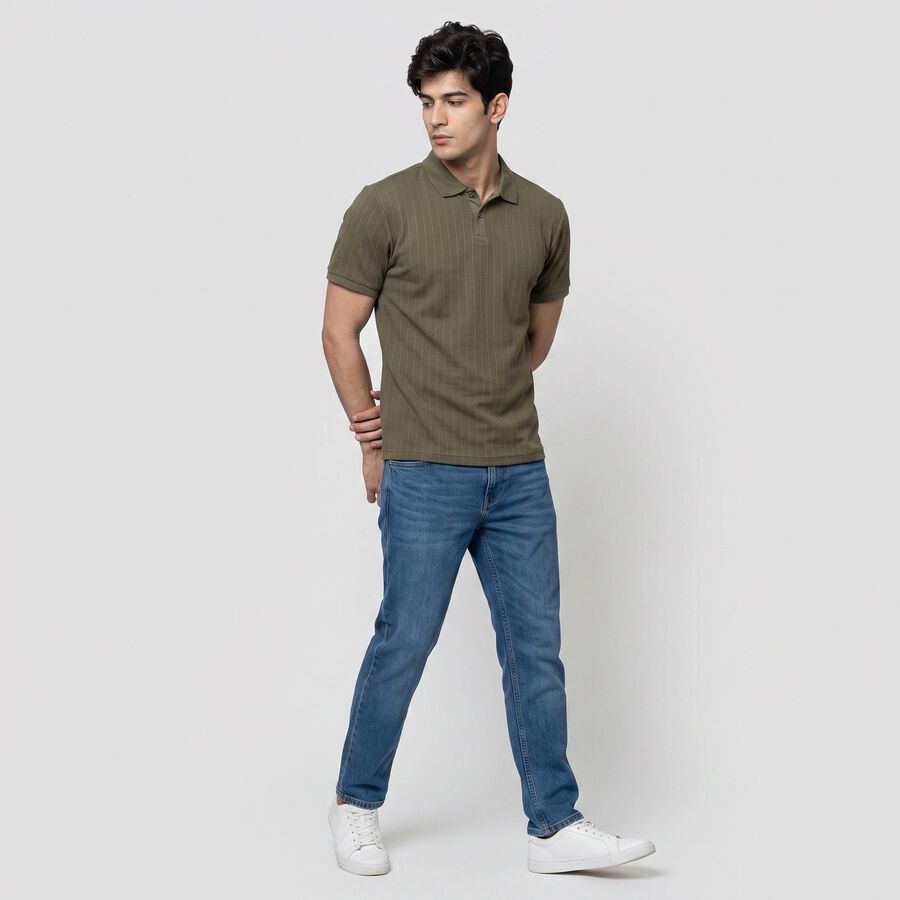 Men Olive Green Polo Neck Polo T-Shirt, Olive, large