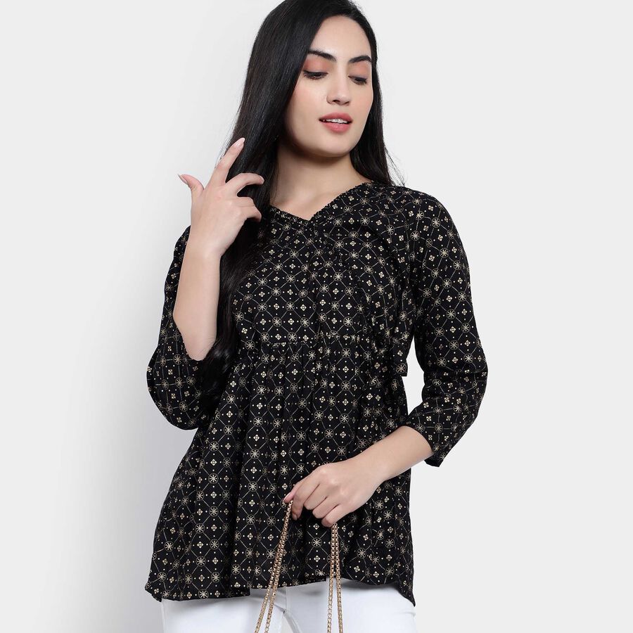 All Over Print A Line Kurti, काला, large image number null
