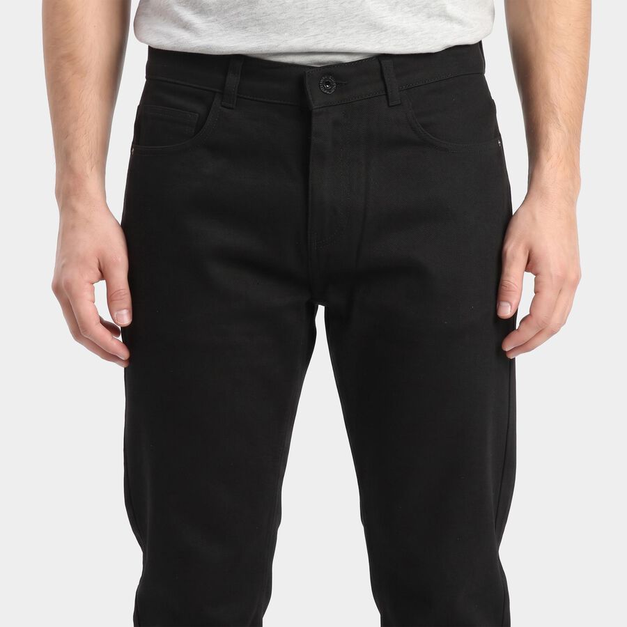 Men's Black Straight Fit Solid Jeans, Black, large