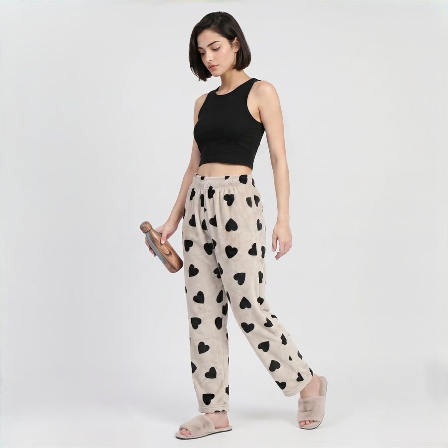 Women's Grey Heart Printed Pyjama, हल्का ग्रे, large