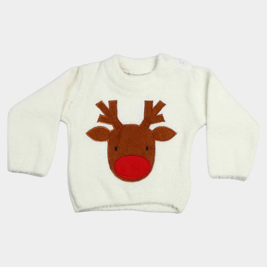 Infants White Crew Neck Long Sleeve Pullover, सफ़ेद, large