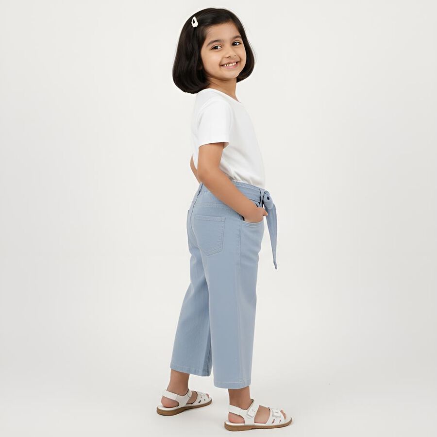 Girls' Light Blue Wide Leg Tie Waist Jeans, हल्का नीला, large image number null