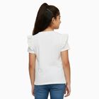 Girls White Cotton Round Neck Ruffle Sleeve Graphic T-Shirt, White, small image number null