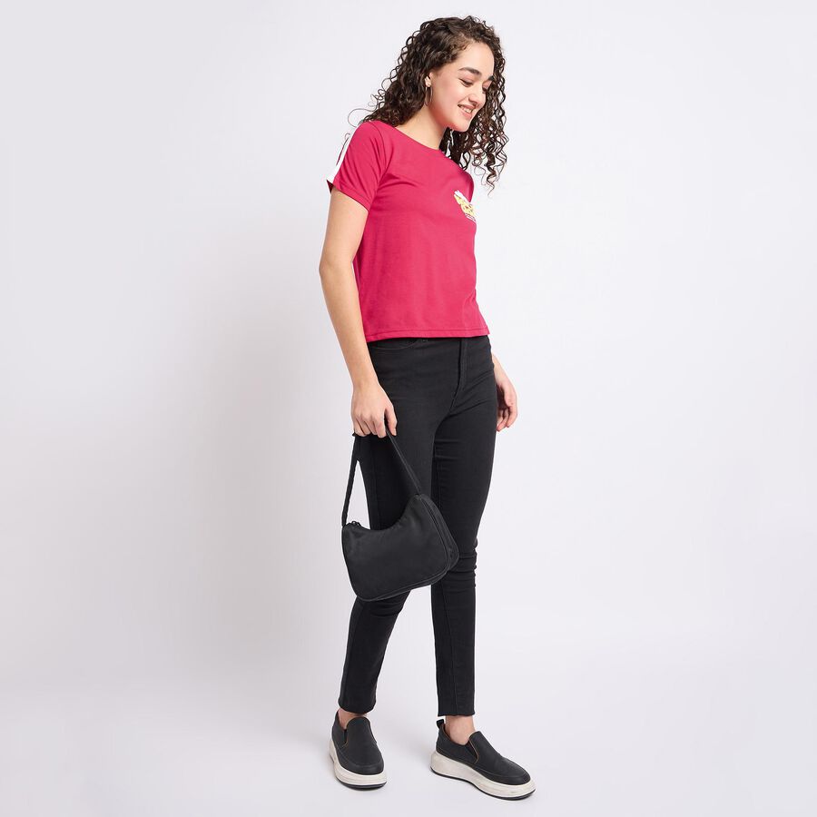 Ladies' Round Neck T-Shirt , रानी (फ्यूशिया), large