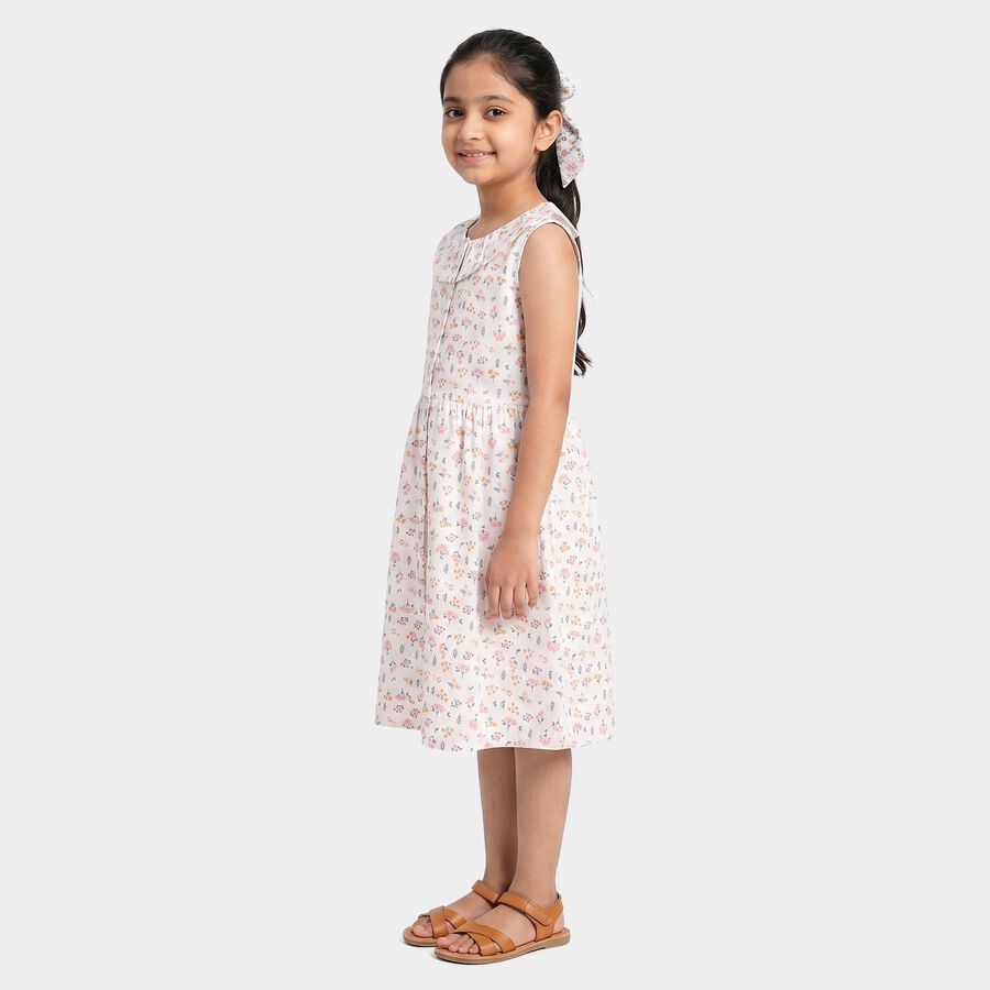 Girls White Floral Printed Fit and Flare Frock, ऑफ व्हाइट, large