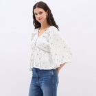 Women's Soft White Floral V Neck Bohemian Shirt&nbsp;, Light Blue, small