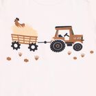 Infants' White Cotton Round Neck Tractor Print Baba Suit, Beige, small