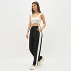 Women's Jet Black Regular Fit Side-Striped Track Pants, Black, small image number null