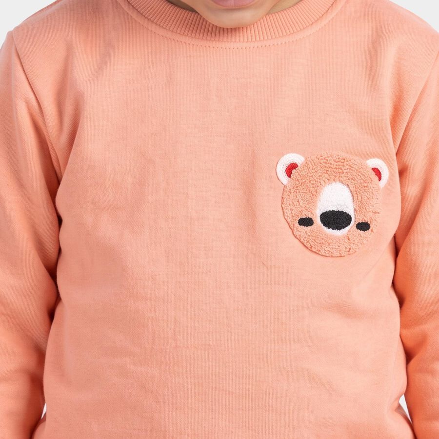 Girls Peach Round Neck Lounge Hipster Set, पीच, large