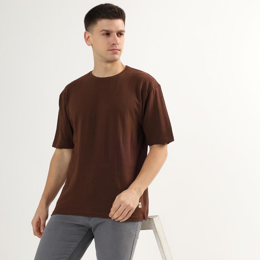 Men's Round Neck Half Sleeves T-Shirt, Brown, large image number null