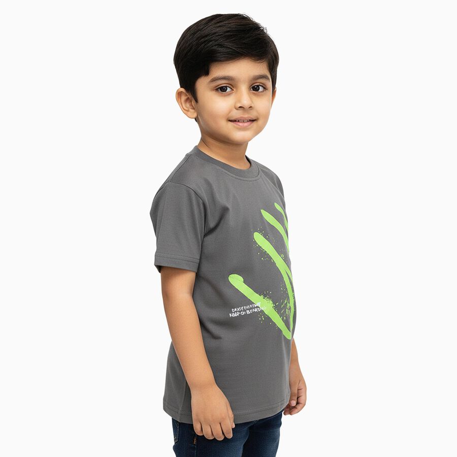 Boys' Dark Olive Green Cotton Round Neck Graphic Printed T-Shirt, Olive, large