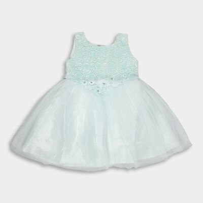 Girls' Soft Aqua Lace Overlay Party Frock